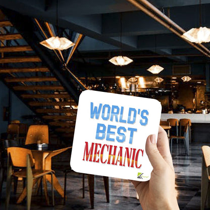 WB084 World's Best Mechanic MDF Wooden Coaster by Kruzroyal | Gift for Mechanic | Unique Novelty Present | 9cm x 9cm | Coffee Tea MDF Wooden Coaster