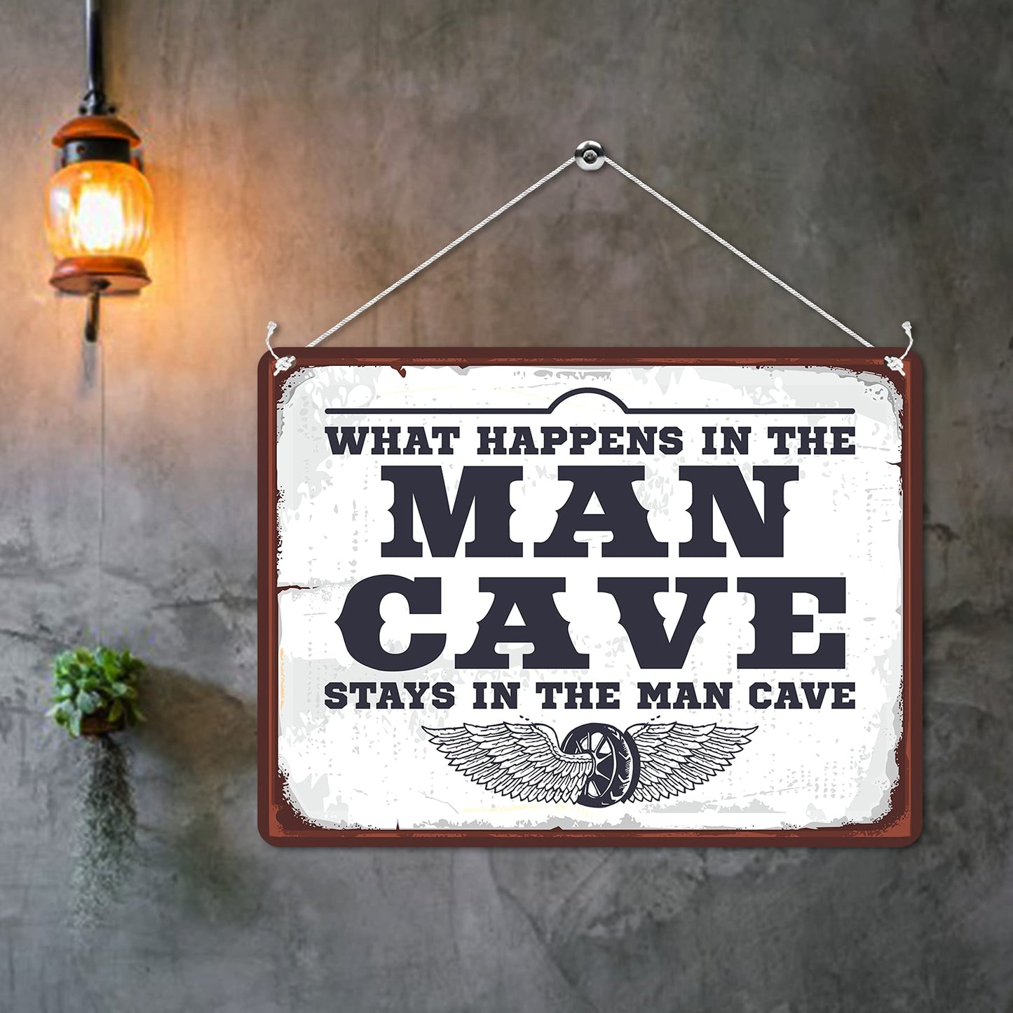 Kruzroyal MP120 What happens in the MAN CAVE stays in the man cave Funny Novelty Retro Vintage Metal Wall Sign Plaque 20cm x 15cm