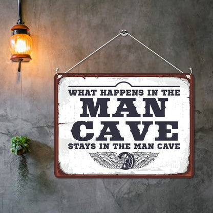 Kruzroyal MP120 What happens in the MAN CAVE stays in the man cave Funny Novelty Retro Vintage Metal Wall Sign Plaque 20cm x 15cm