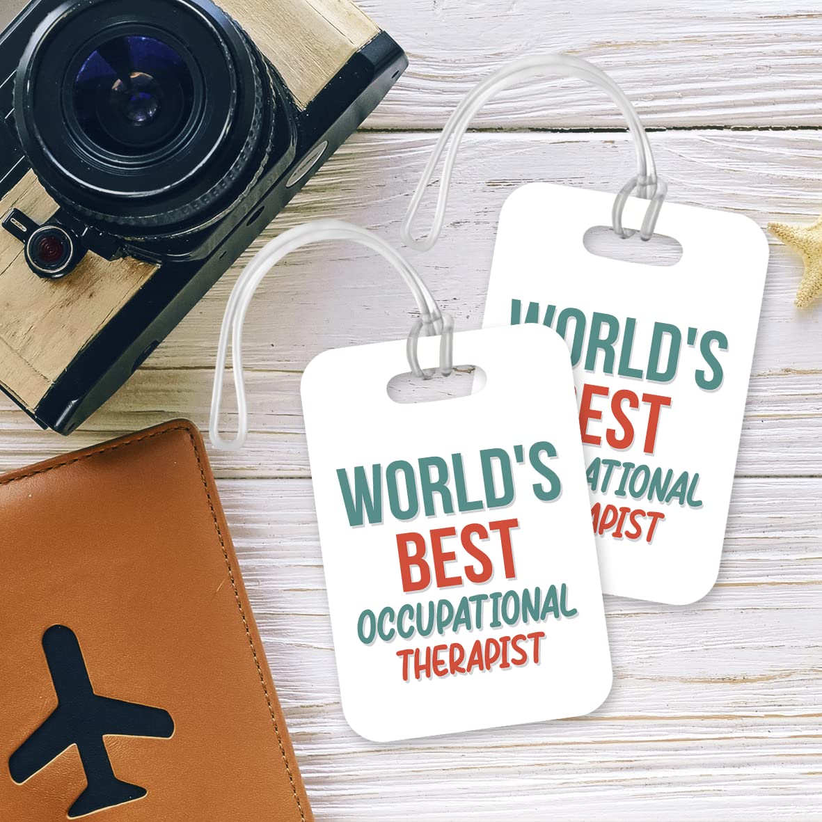 LT492 World's Best Occupational Therapist Novelty Funny Unique Designer Gift, Suitcase, Glossy Plastic Luggage Tag for Occupational Therapist