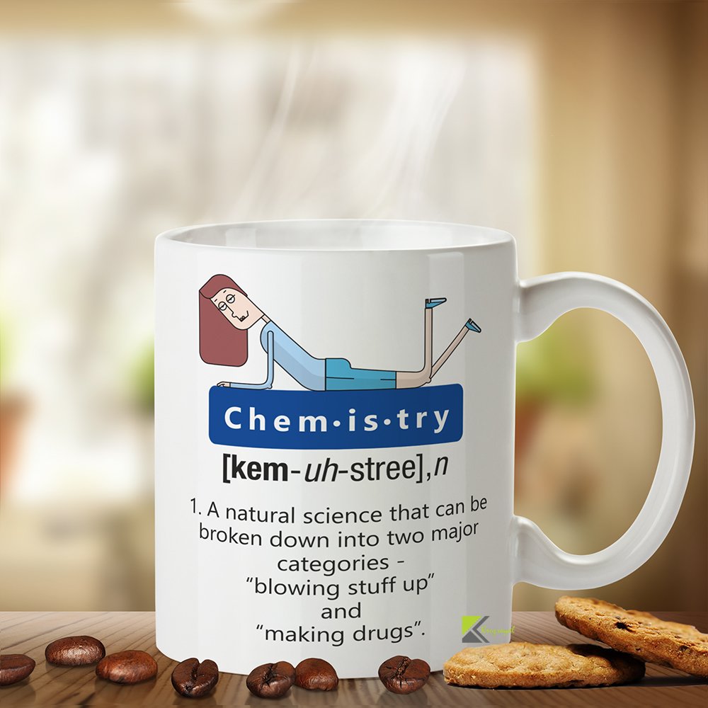 Kruzroyal Chemistry Definition Mug - Funny Science Teacher Gift, 11oz Ceramic Coffee Cup, Novelty Chemist Present