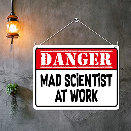 Kruzroyal MP336 DANGER,Mad scientist at work. Funny Novelty Retro Vintage Metal Wall Sign Plaque 20cm x 15cm