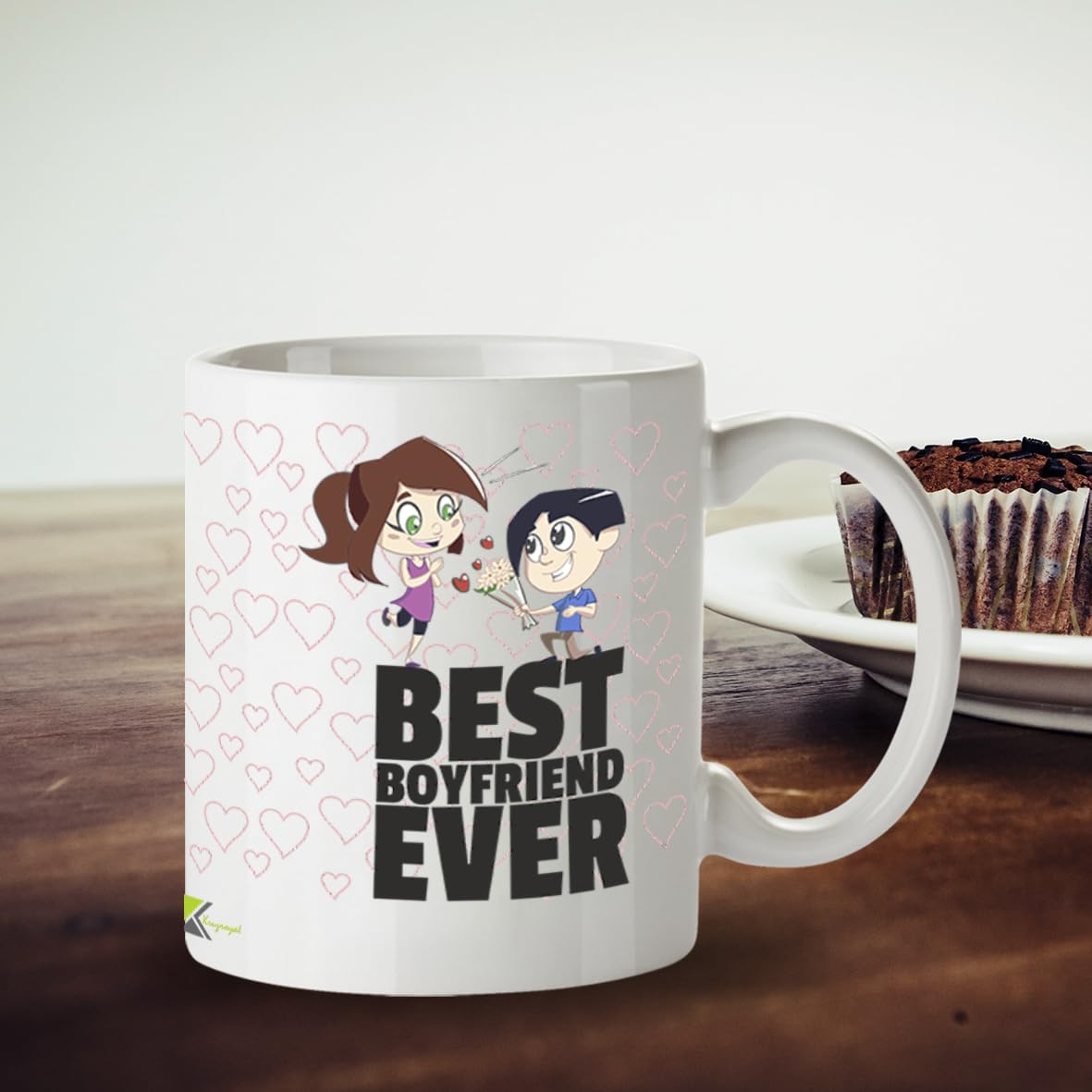 Kruzroyal Best Boyfriend Ever Mug, Cute Cartoon Couple Design, Romantic Novelty Present for Men or Partner, White Ceramic Coffee Cup, 11 oz DZ080