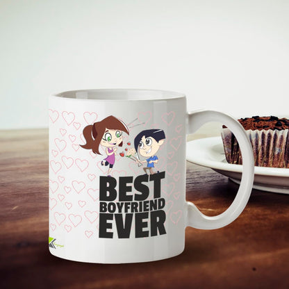 Kruzroyal Best Boyfriend Ever Mug, Cute Cartoon Couple Design, Romantic Novelty Present for Men or Partner, White Ceramic Coffee Cup, 11 oz DZ080