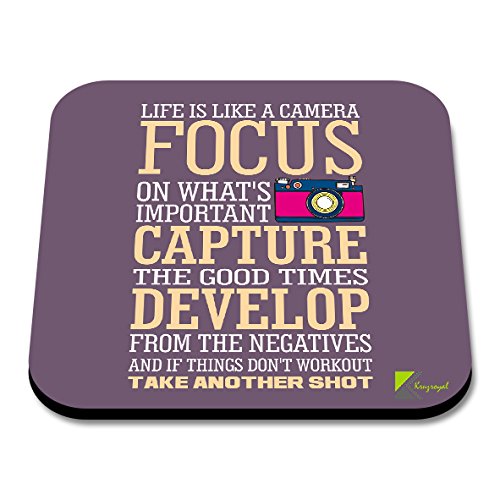 CS024 Life is like a camera Novelty Funny Coffee Tea Drink Gift Glossy MDF Wooden Coaster | Gifts for Photographer, Friend, Men, Women – Positive Wooden Drink Mat – New Beginnings & Desk Decor