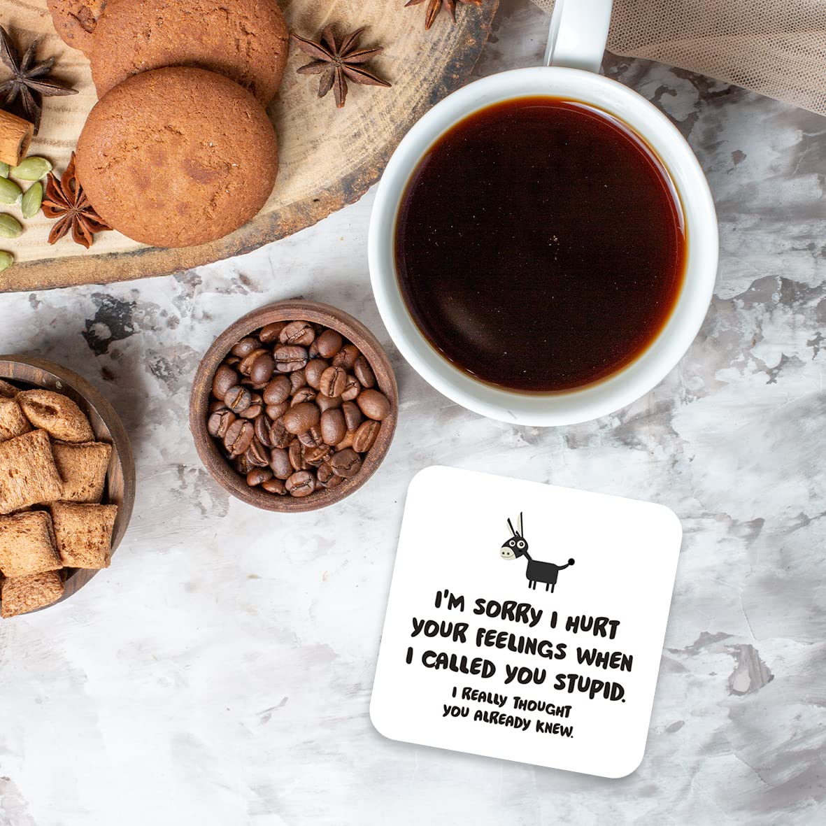 CS770 I'm Sorry i Hurt Your Feelings When i Called You Stupid. I Really Thought You Already Knew. Novelty Funny Coffee Tea Drink Gift Glossy MDF Wooden Coaster