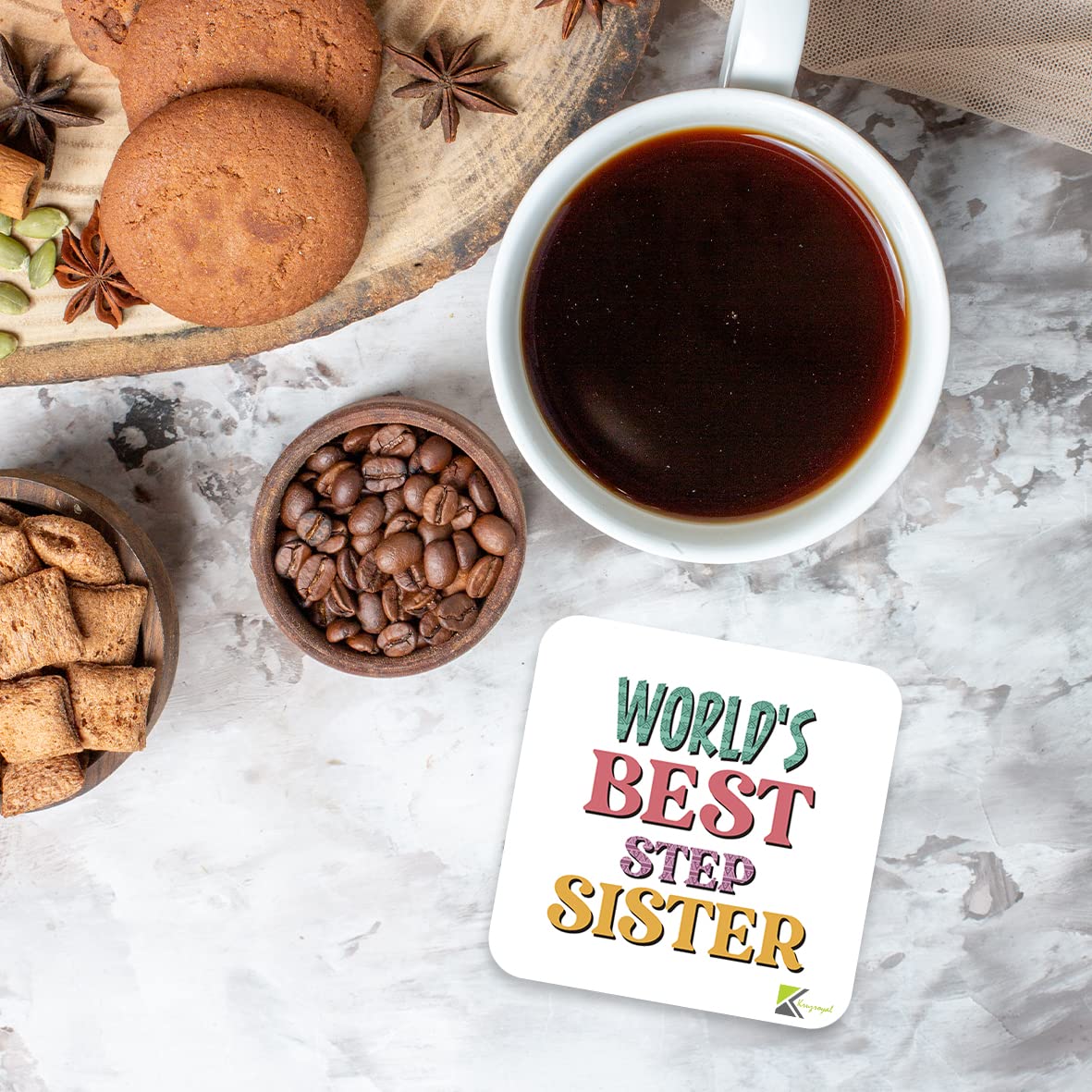 WB018 World's Best Step Sister MDF Wooden Coaster by Kruzroyal | Gift for Step Sister | Unique Novelty Present | 9cm x 9cm | Coffee Tea MDF Wooden Coaster