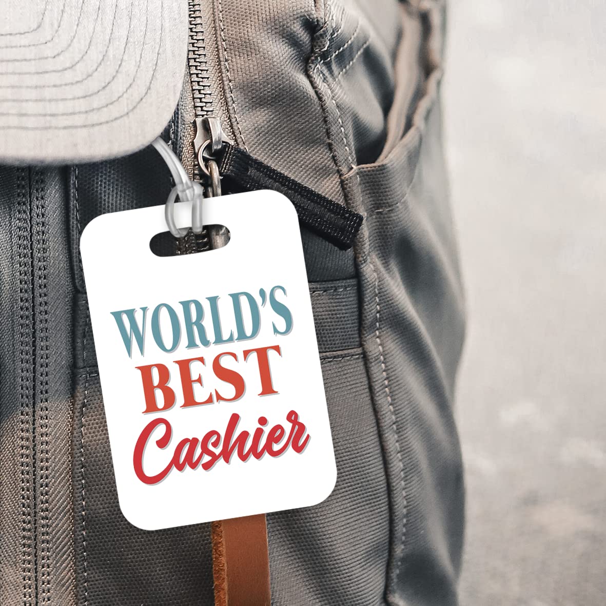 LT479 World's Best Cashier Novelty Funny Unique Designer Gift, Suitcase, Glossy Plastic Luggage Tag for Cashier