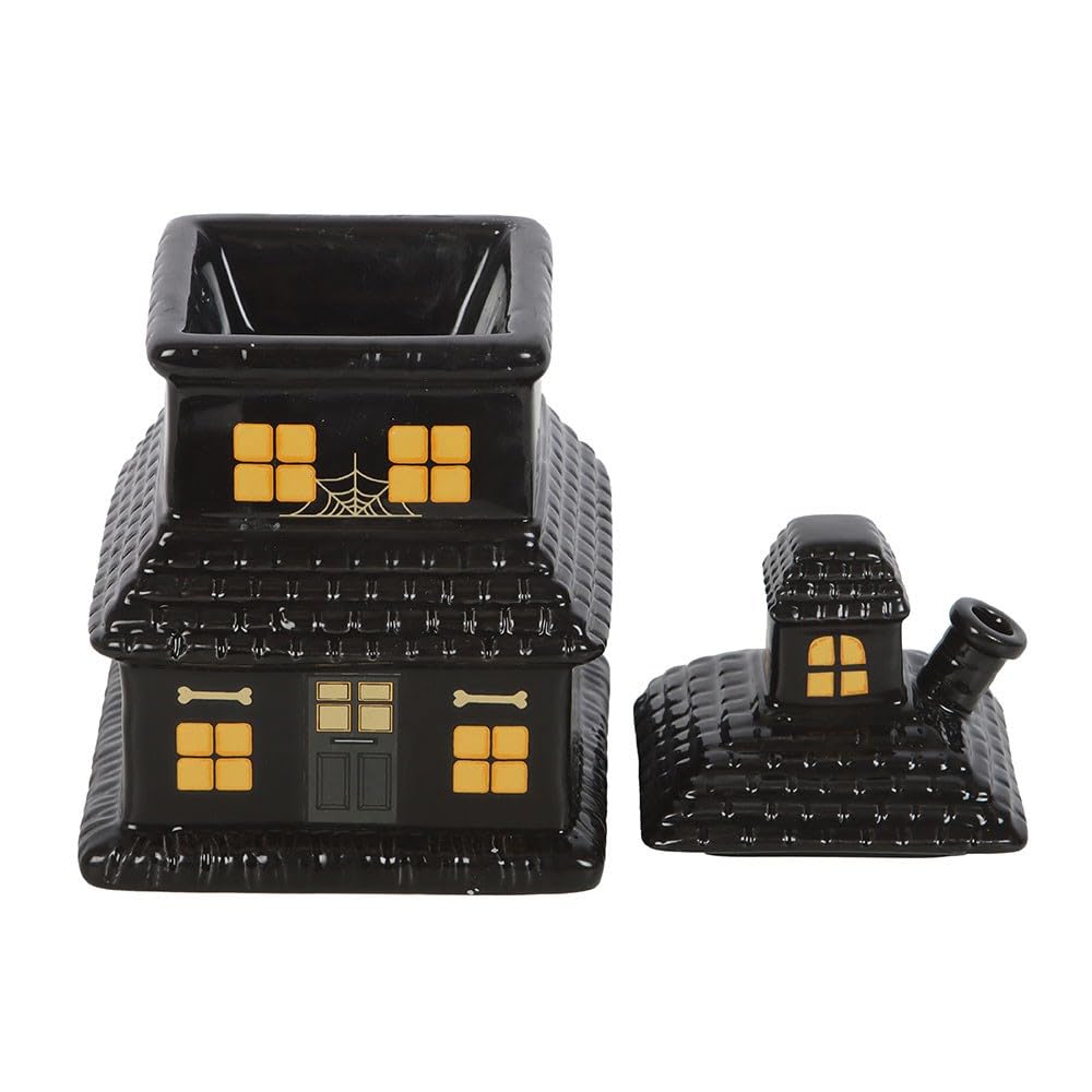 Black Haunted House Oil Burner and Wax Warmer – Spooky Haunted House Design, Creates Warm Glow, Suitable for Wax Melts & Fragrance Oils, Perfect for Halloween and Cozy Spaces