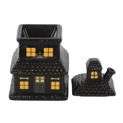 Black Haunted House Oil Burner and Wax Warmer – Spooky Haunted House Design, Creates Warm Glow, Suitable for Wax Melts & Fragrance Oils, Perfect for Halloween and Cozy Spaces