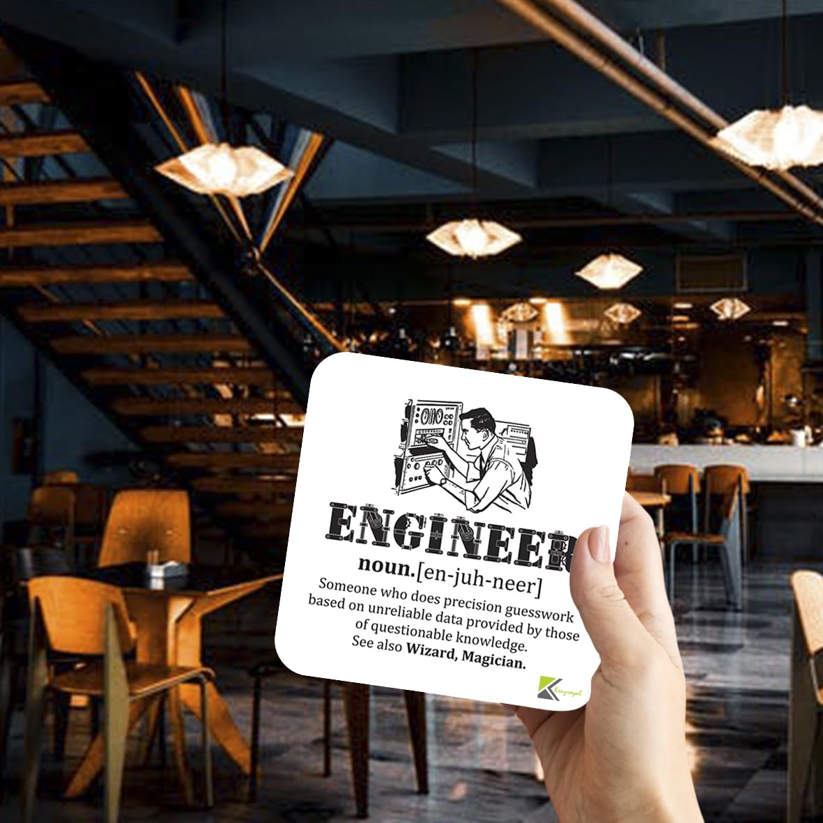 Engineer Definition Coaster | Funny Engineering Gift for Men Dad Colleagues | Wooden MDF Desk Accessory | Graduation Leaving Present