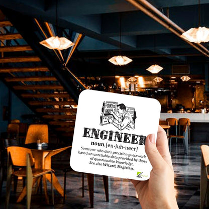 Engineer Definition Coaster | Funny Engineering Gift for Men Dad Colleagues | Wooden MDF Desk Accessory | Graduation Leaving Present