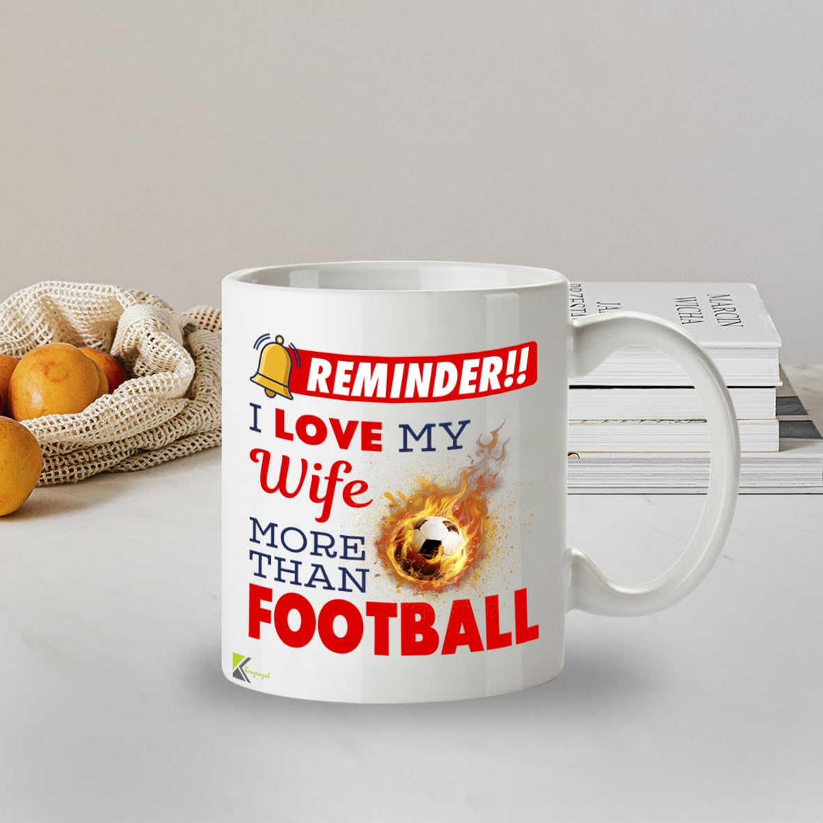 Kruzroyal I Love My Wife More Than Football Funny Mug - 11oz Ceramic Cup for Husband, Men - Anniversary, Valentines Day, Birthday Gift from Wife