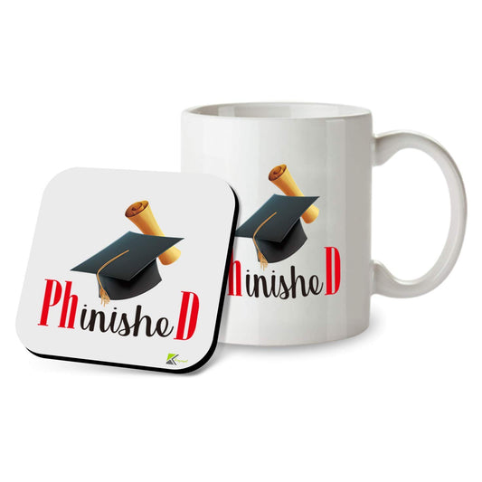 SM081 Phd Phinished - 11OZ Mug & Matching Coaster Set for Phd Graduation