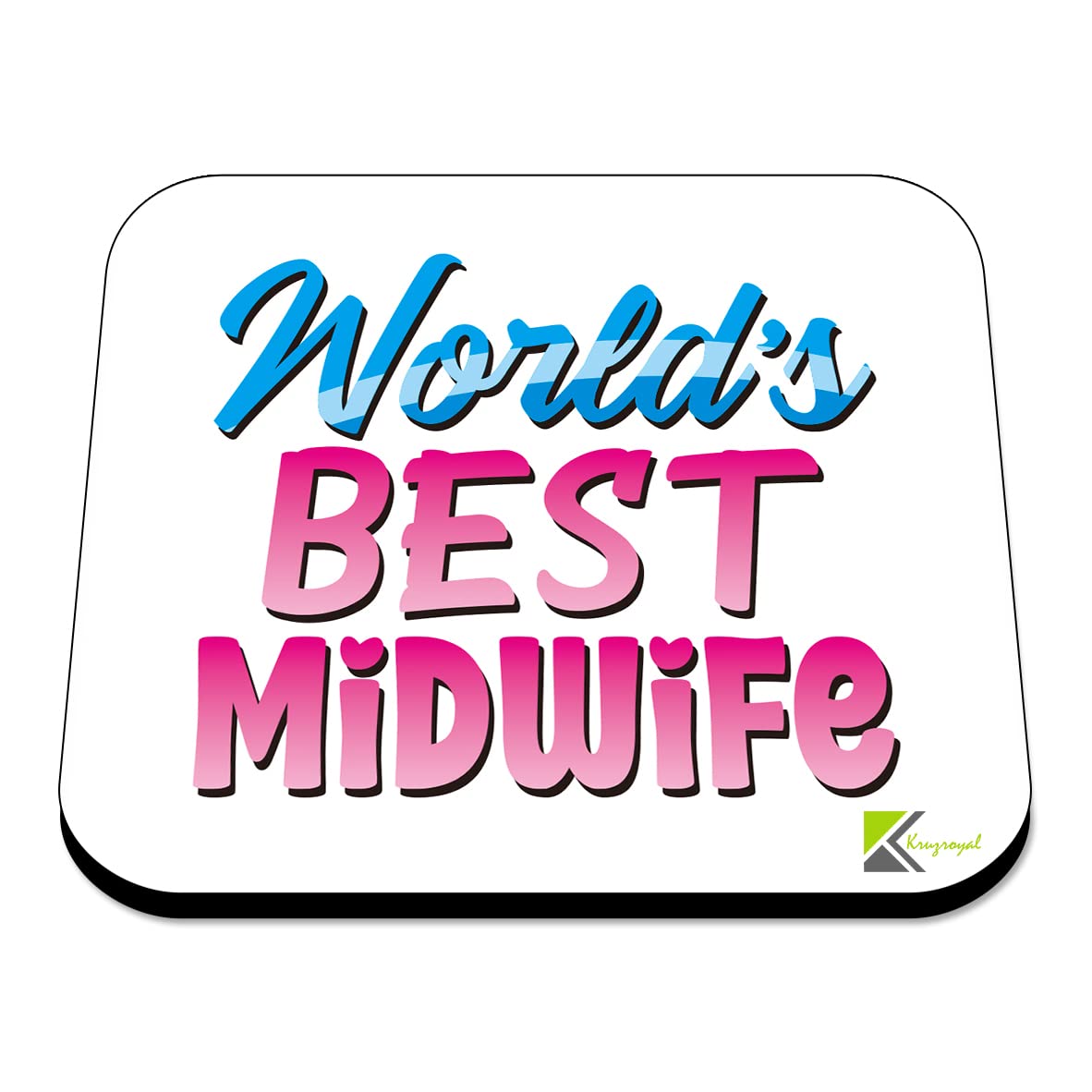 WB050 World's Best Midwife MDF Wooden Coaster by Kruzroyal | Gift for Midwife | Unique Novelty Present | 9cm x 9cm | Coffee Tea MDF Wooden Coaster
