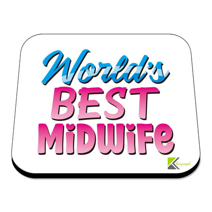 WB050 World's Best Midwife MDF Wooden Coaster by Kruzroyal | Gift for Midwife | Unique Novelty Present | 9cm x 9cm | Coffee Tea MDF Wooden Coaster