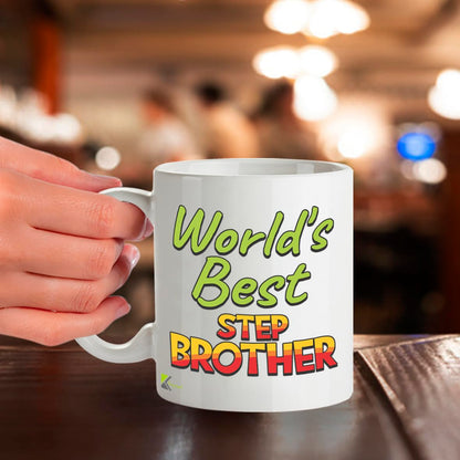 Kruzroyal DZ817 World's Best Step Brother Mug 11oz - White Ceramic Coffee Cup for Stepbrother, Bonus Brother - Birthday or Holiday Present for Him