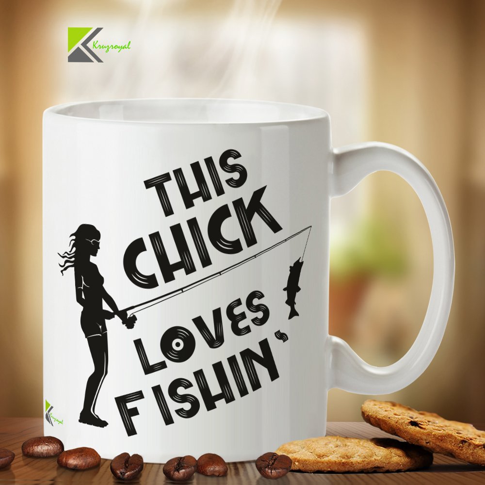 Kruzroyal DZ319 This Chick Loves Fishin' Funny Novelty Great Gift Idea Coffee Tea Mug