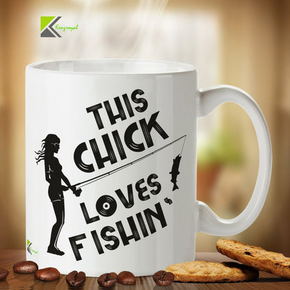Kruzroyal DZ319 This Chick Loves Fishin' Funny Novelty Great Gift Idea Coffee Tea Mug