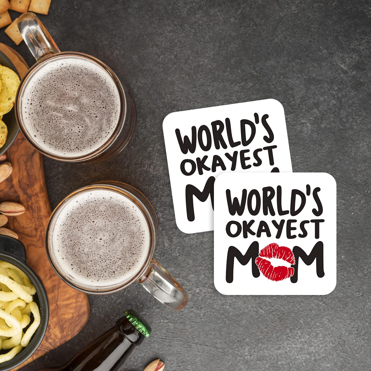 CS548 World's Okayest Mom Novelty Funny Coffee Tea Drink Gift Glossy MDF Wooden Coaster