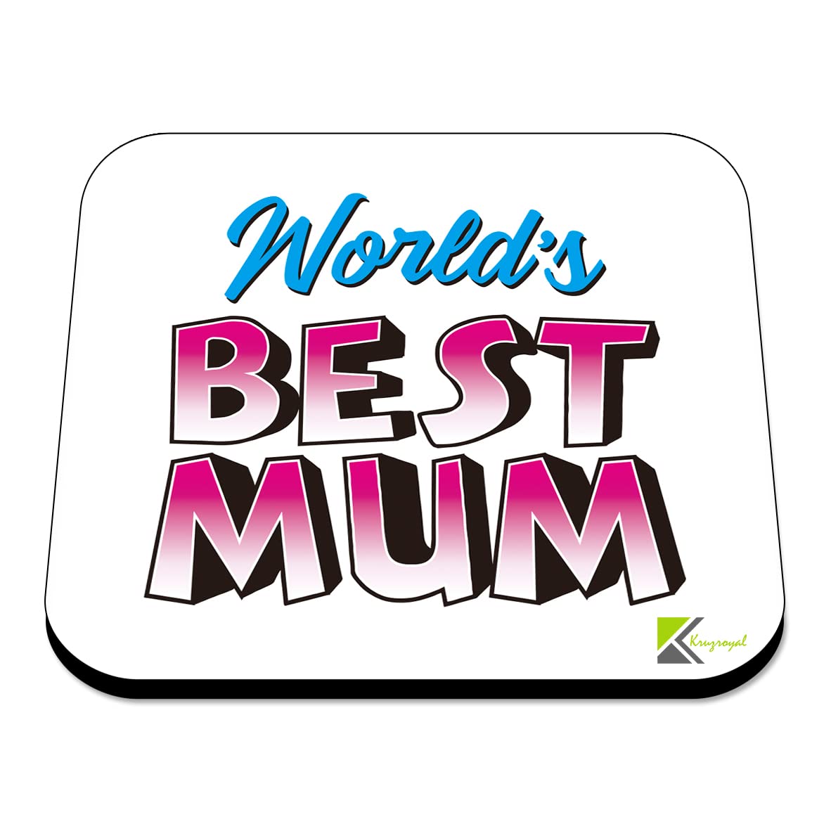 WB014 World's Best Mum MDF Wooden Coaster by Kruzroyal | Gift for Mum| Unique Novelty Present | 9cm x 9cm | Coffee Tea MDF Wooden Coaster