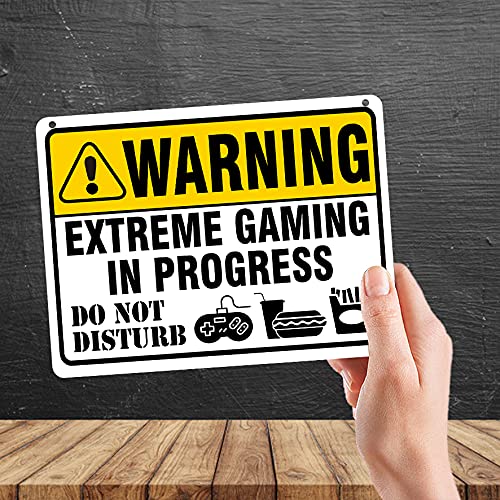 Kruzroyal MP389 WARNING, Extreme gaming in progress, Do not disturb. Funny Novelty Retro Vintage Metal Wall Sign Plaque 20cm x 15cm