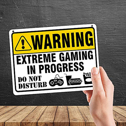 Kruzroyal MP389 WARNING, Extreme gaming in progress, Do not disturb. Funny Novelty Retro Vintage Metal Wall Sign Plaque 20cm x 15cm