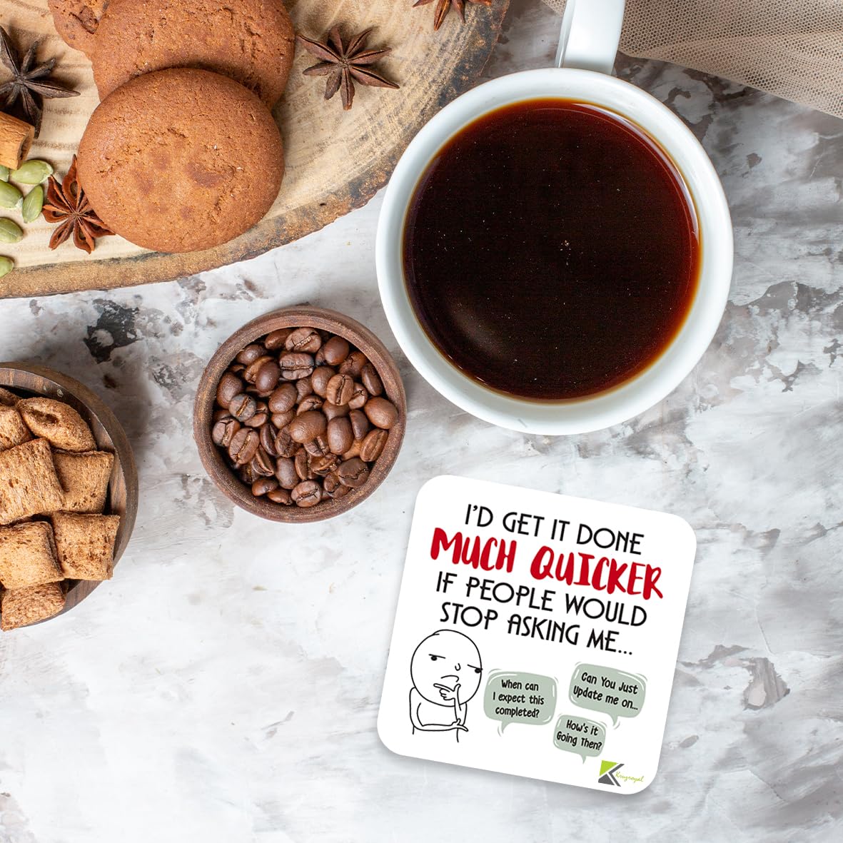 CS893 I'd get it done much quicker if people would stop asking me/Office/Job/Work Novelty Funny Coffee Tea Drink Gift Glossy MDF Wooden Coaster | Gifts for Men, Women, Boss – Sarcastic
