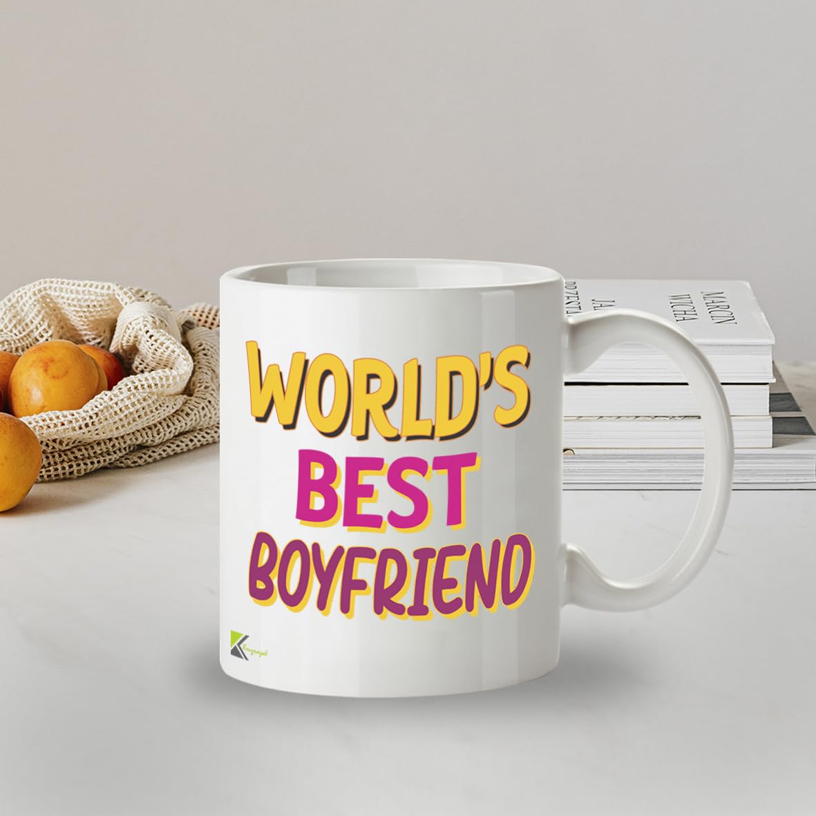 Kruzroyal DZ835 World's Best Boyfriend Mug 11oz - White Ceramic Coffee & Tea Cup - Romantic Birthday, Anniversary, Valentine's Present for Him