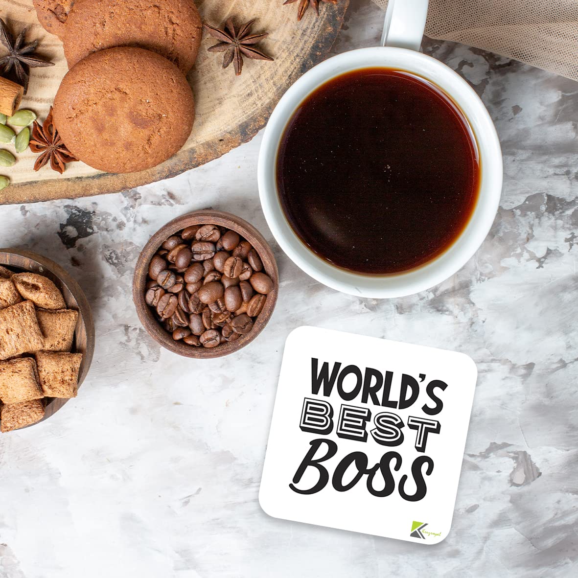 WB012 World's Best Boss MDF Wooden Coaster by Kruzroyal | Gift for Boss| Unique Novelty Present | 9cm x 9cm | Coffee Tea MDF Wooden Coaster