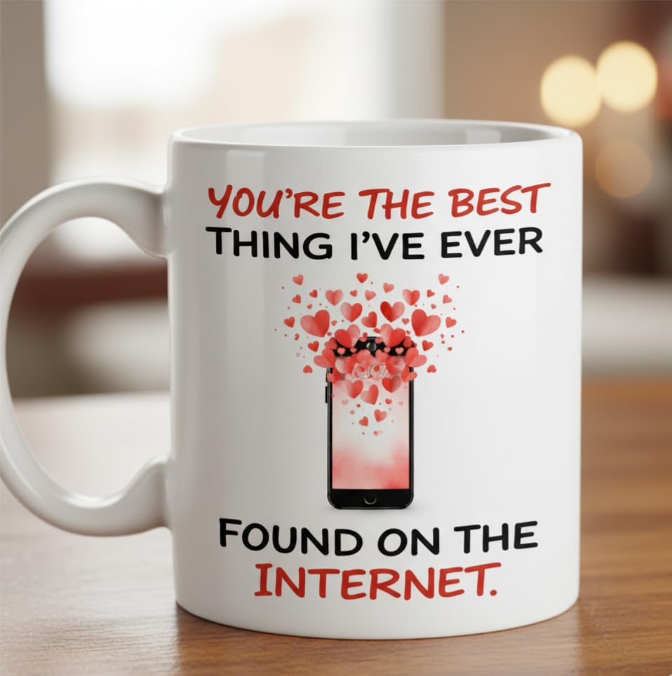 Kruzroyal Funny Anniversary Mug - You’re The Best Thing I’ve Ever Found on The Internet - Novelty Gift for Boyfriend, Girlfriend, Husband, Wife - Internet Dating Birthday Present - 11oz Ceramic Cup