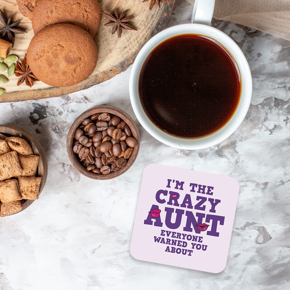 CS656 I'm The Crazy Aunt Everyone Warned You About Novelty Funny Coffee Tea Drink Gift Glossy MDF Wooden Coaster