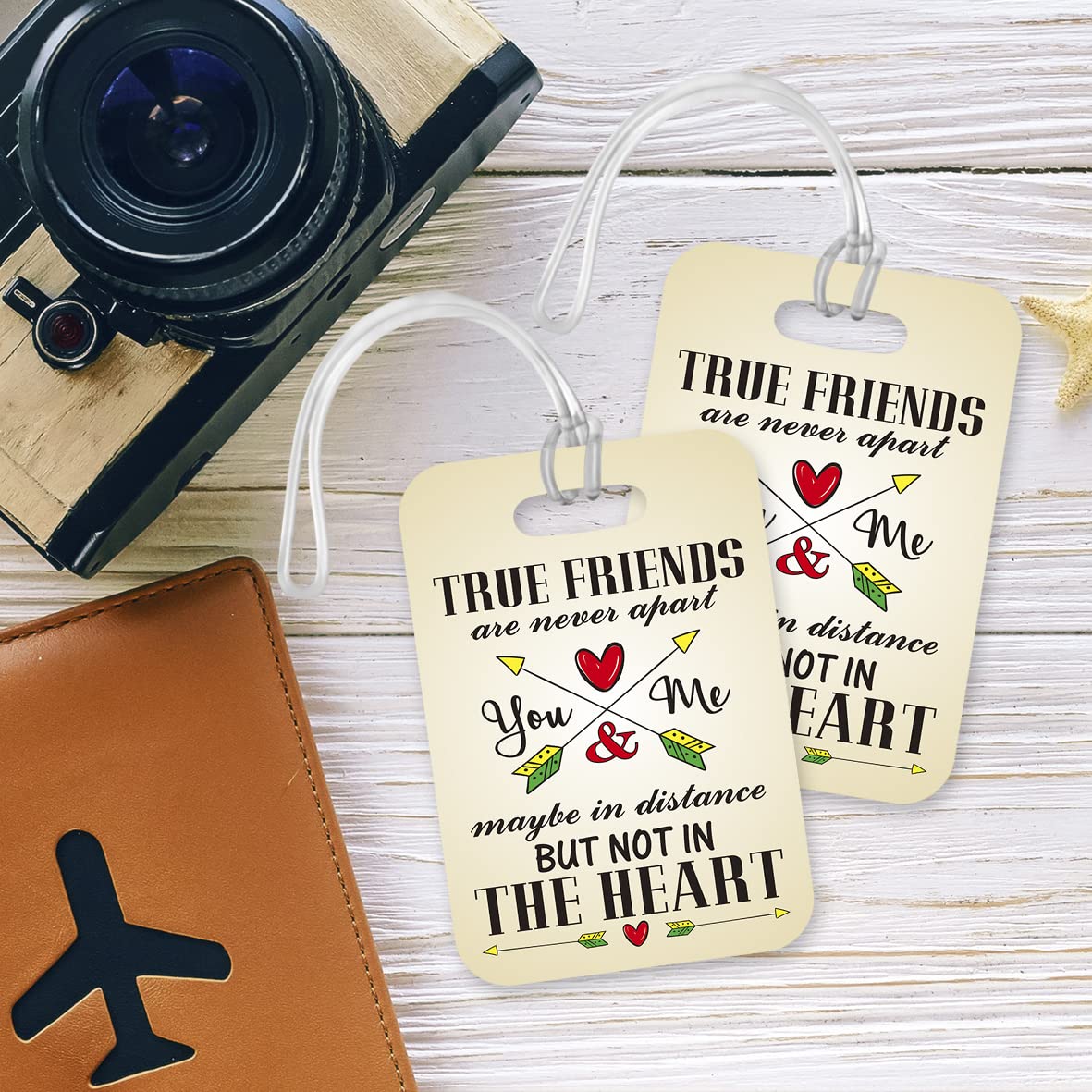 LT191 True Friends are Never Apart May Be in Distance But Not in The Heart Novelty Funny Unique Designer Gift Glossy Plastic Suitcase Luggage Tag