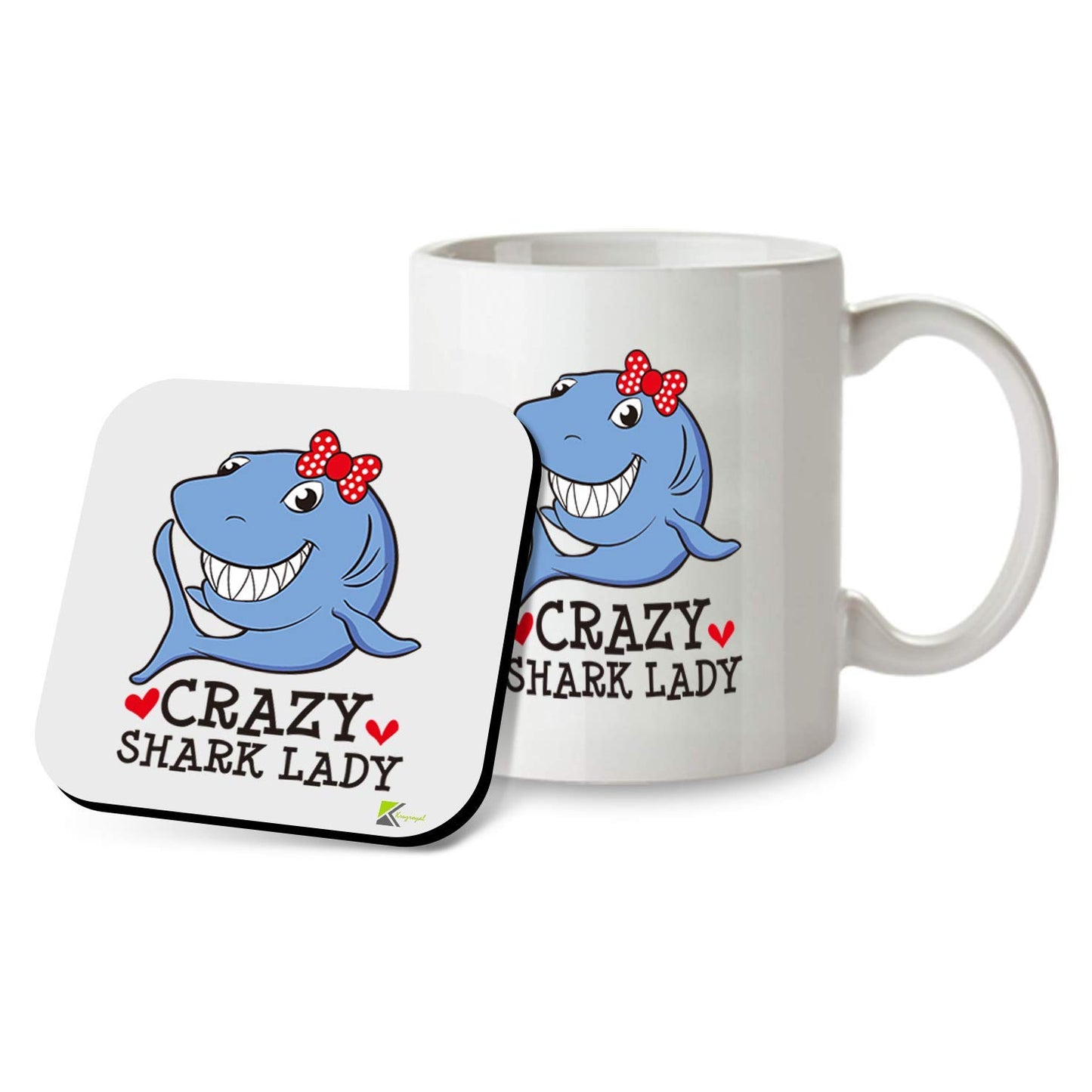 SM031 Crazy Shark Lady - 11OZ Mug & Matching Coaster Set