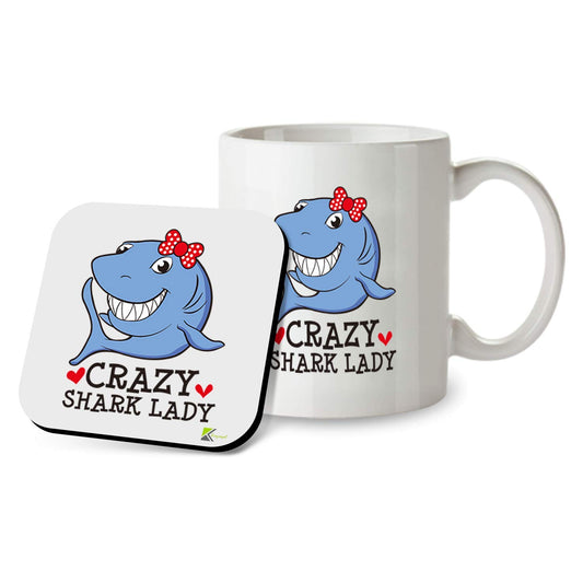 SM031 Crazy Shark Lady - 11OZ Mug & Matching Coaster Set