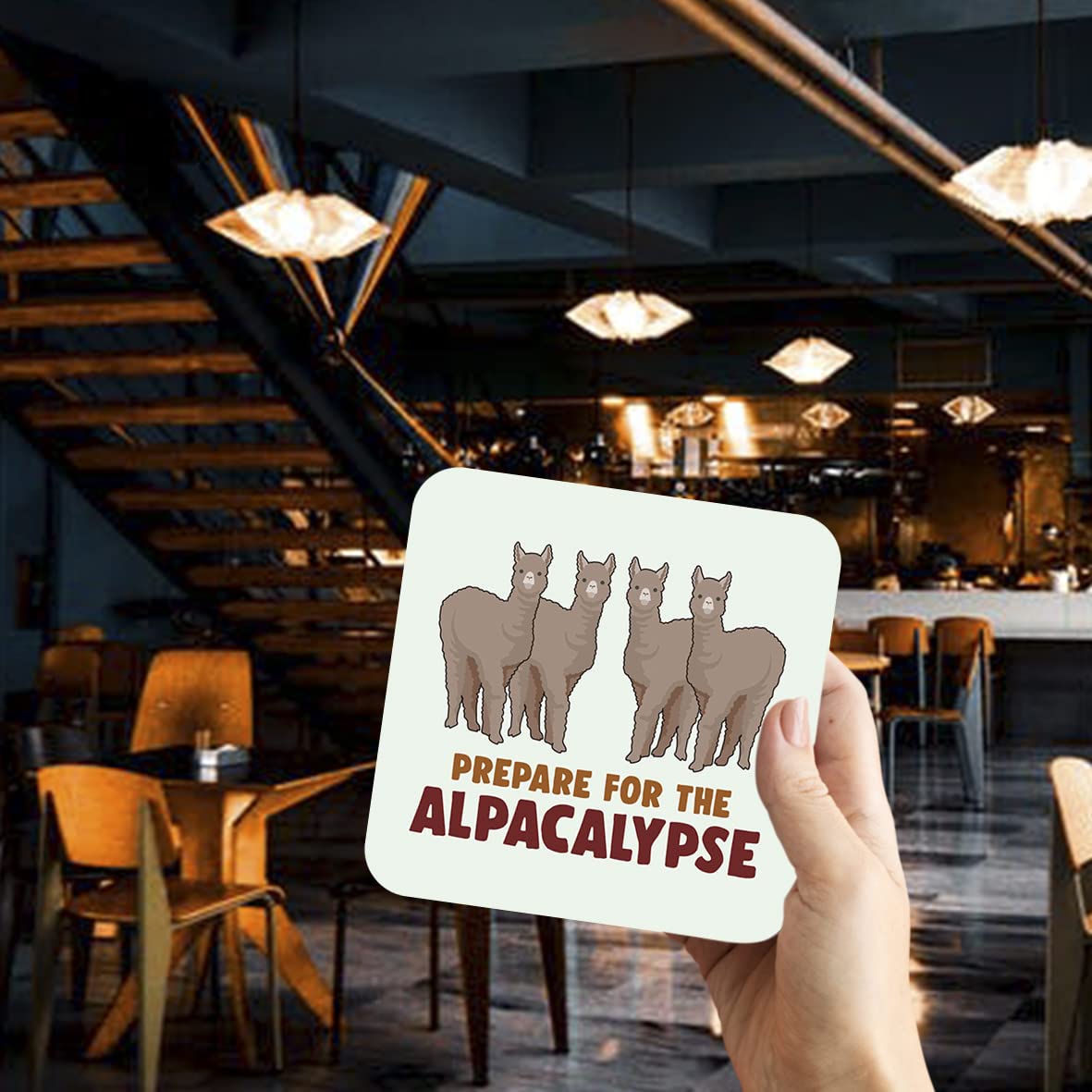 CS666 Prepare for The Alpacalypse Novelty Funny Coffee Tea Drink Gift Glossy MDF Wooden Coaster