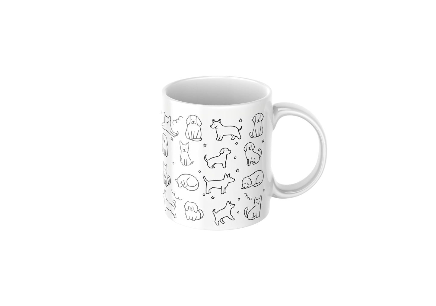 Kruzroyal Cute Dog Happy Doodle Pattern Ceramic Coffee Mug, White, 11oz, Novelty Gift for Dog Lovers