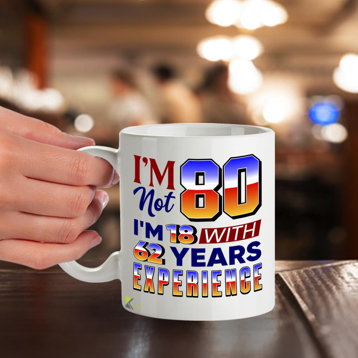 Kruzroyal 80th Birthday Mug Funny Gift 11oz/325ml - I'm Not 80 I'm 18 with Experience Ceramic Cup for Men Women Mum Dad Grandma Grandad - Novelty Present
