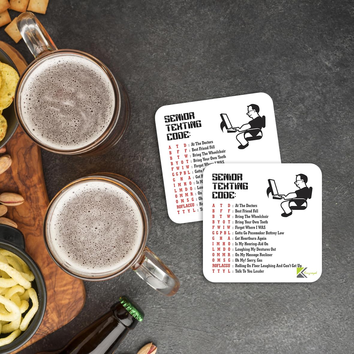 CS052 Senior texting code Novelty Funny Coffee Tea Drink Gift Glossy MDF Wooden Coaster | Gifts for Dad Grandad Men Him Her | Retirement, Fathers Day & Birthday Present