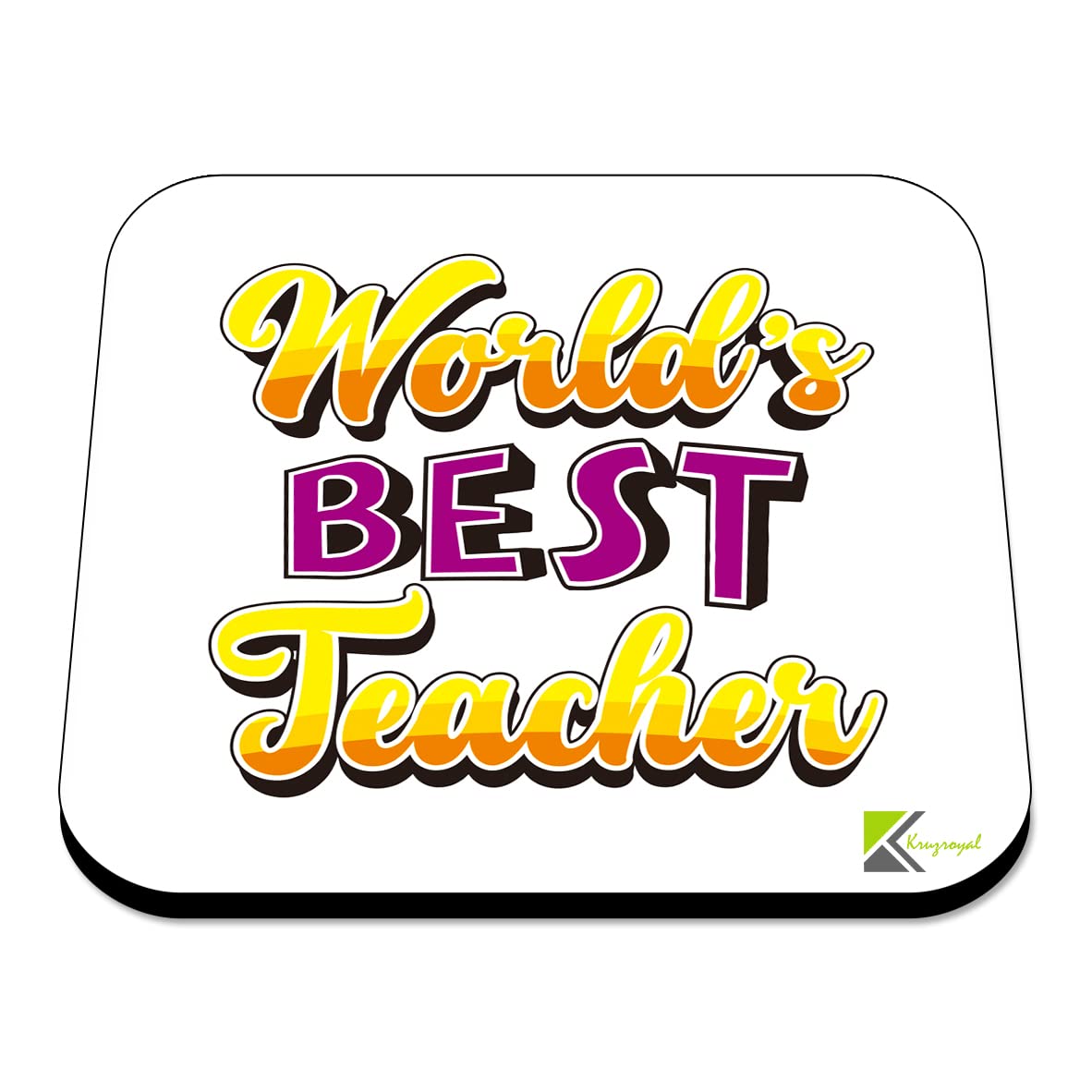 WB033 World's Best Teacher MDF Wooden Coaster by Kruzroyal | Gift for Teacher | Unique Novelty Present | 9cm x 9cm | Coffee Tea MDF Wooden Coaster