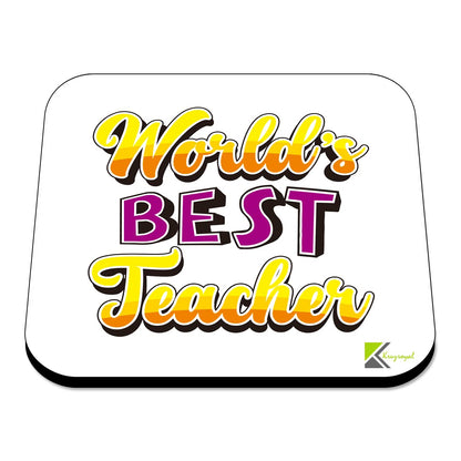 WB033 World's Best Teacher MDF Wooden Coaster by Kruzroyal | Gift for Teacher | Unique Novelty Present | 9cm x 9cm | Coffee Tea MDF Wooden Coaster