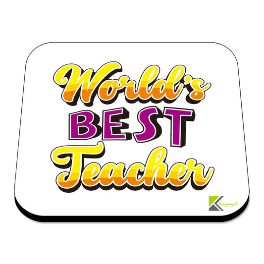 WB033 World's Best Teacher MDF Wooden Coaster by Kruzroyal | Gift for Teacher | Unique Novelty Present | 9cm x 9cm | Coffee Tea MDF Wooden Coaster
