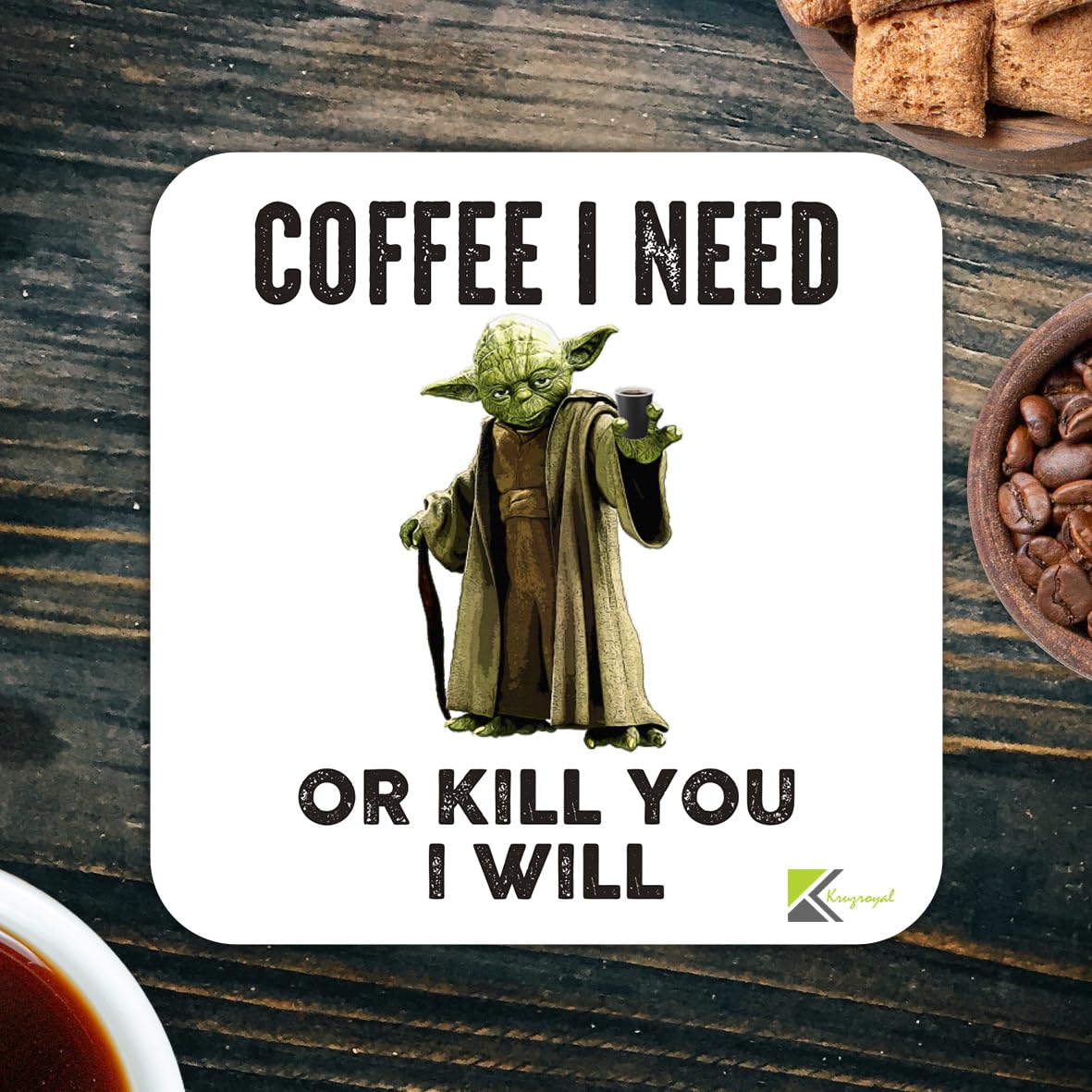 CS097 Coffee i need or kill you i will Novelty Funny Coffee Tea Drink Gift Glossy MDF Wooden Coaster Humorous Geek Gift for Colleague, Men, Women - Secret Santa, Birthday Present