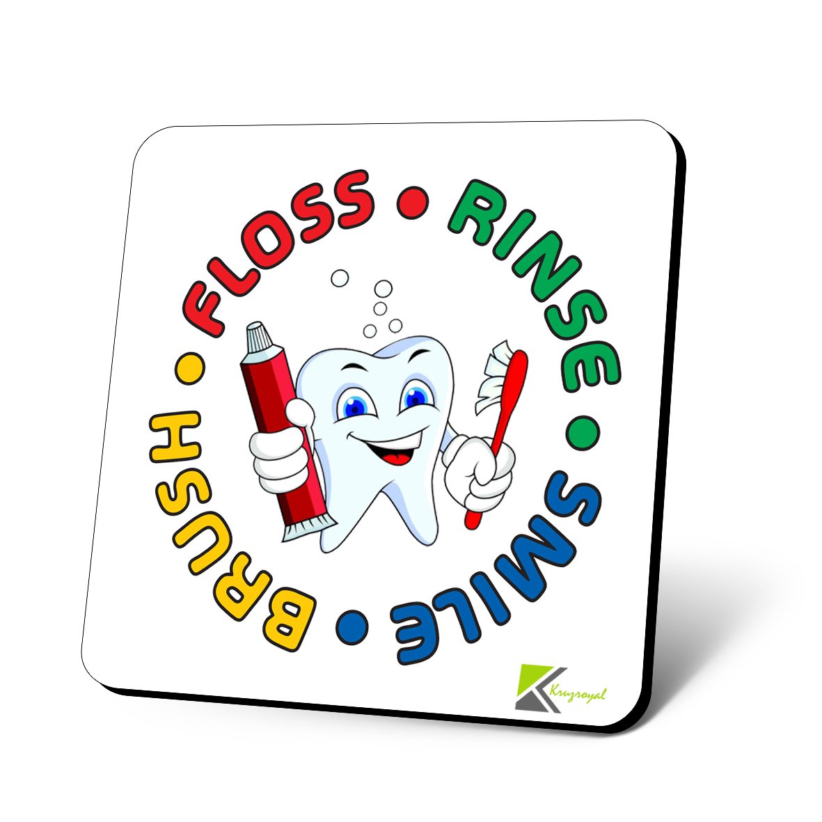 CS913 Dentist : Rinse/Floss/Smile/Brush Novelty Funny Coffee Tea Drink Gift Glossy MDF Wooden Coaster