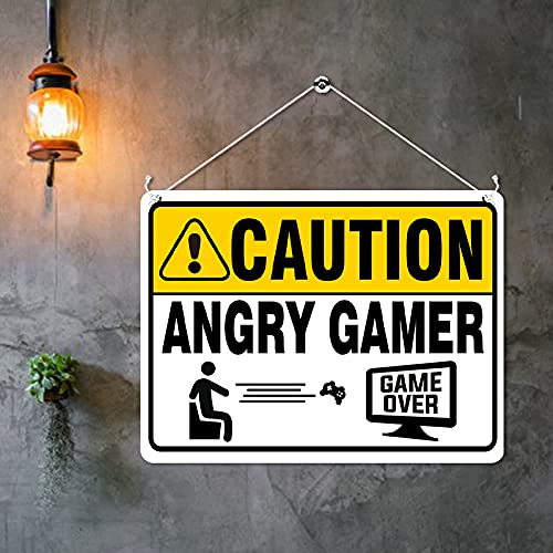 Kruzroyal MP387 CAUTION ANGRY GAMER, Game over. Funny Novelty Retro Vintage Metal Wall Sign Plaque 20cm x 15cm