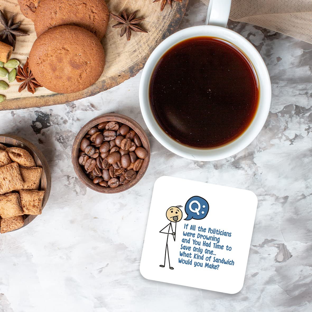 CS443 If All The Politicians were Drowning and You had time to Save only one, What Kind of Sandwich Would You Make? Novelty Funny Coffee Tea Drink Gift Glossy MDF Wooden Coaster