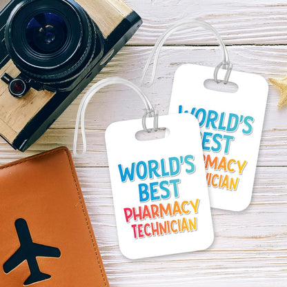 LT475 World's Best Pharmacy Technician Novelty Funny Unique Designer Gift, Suitcase, Glossy Plastic Luggage Tag for Pharmacy Technician