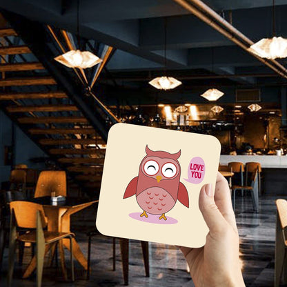 CS634 OWL: Love You Novelty Funny Coffee Tea Drink Gift Glossy MDF Wooden Coaster