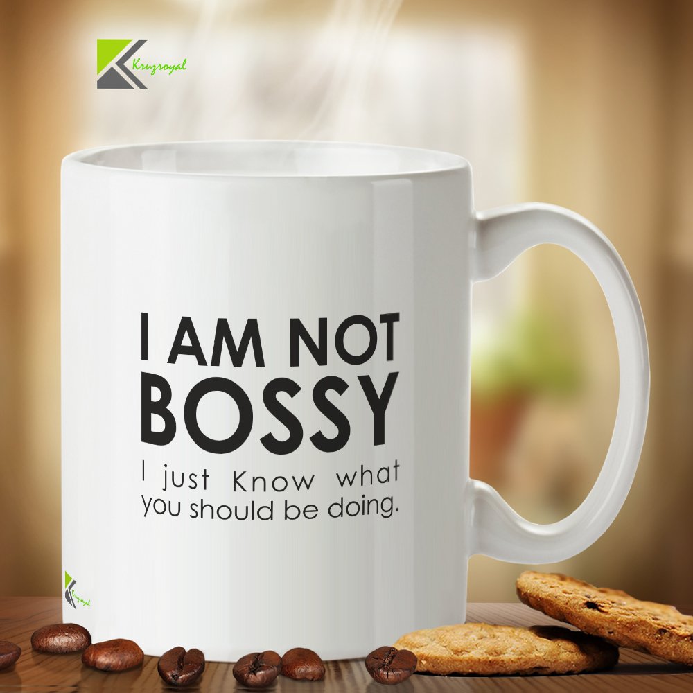 Kruzroyal Funny Sarcastic Mug, I Am Not Bossy I Just Know What You Should Be Doing Design, Novelty Gift for Boss, Wife or Mum, White Ceramic, 11 oz