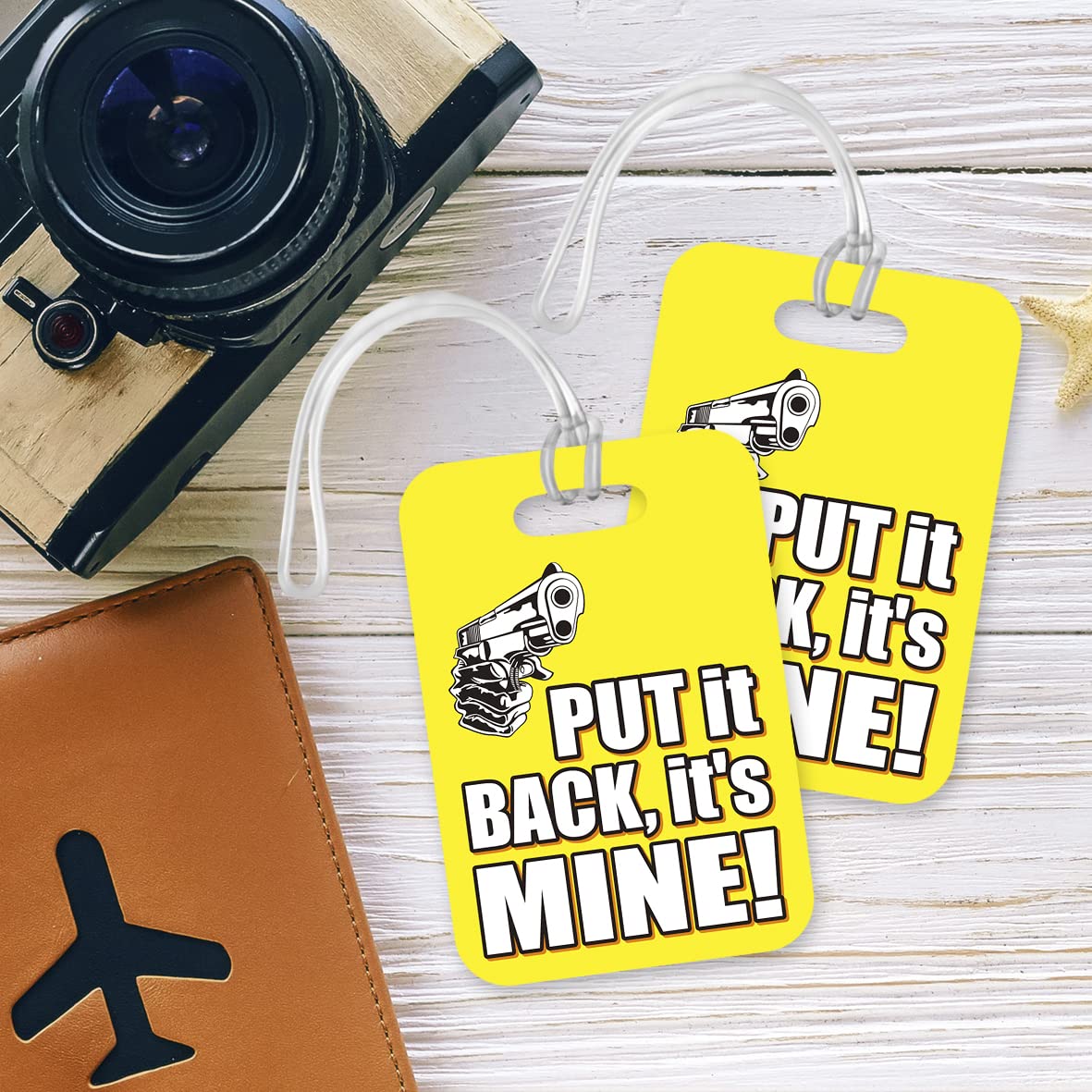 LT009 Put it Back, It's Mine! Novelty Funny Unique Designer Gift Glossy Plastic Suitcase Luggage Tag